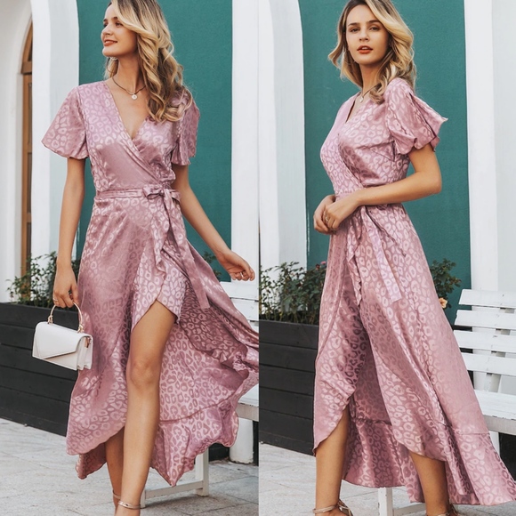 DINA Leopard Print Blush Wrap Maxi Dress - Picture 2 of 3